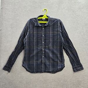 John Varvatos Men Button Up Shirt Large Blue Plaid Madras Long Sleeve Collar